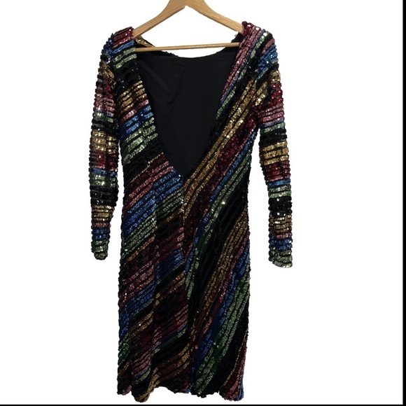 ALCOOLIQUE Sequin Mini Dress Multicolor Rainbow Size 12 Holiday Cocktail Party - Picture 10 of 16